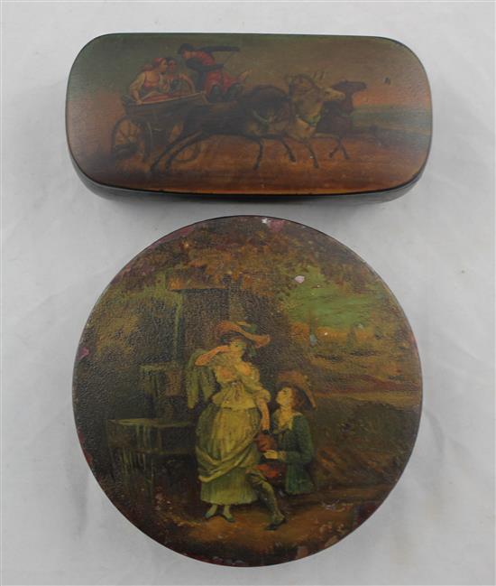 An early 19th century tortoiseshell snuff box & a Russian snuff box